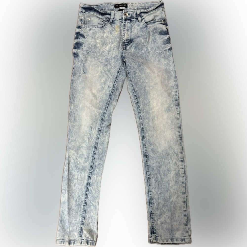 Men's Light Blue Acid Wash Straight Jeans
